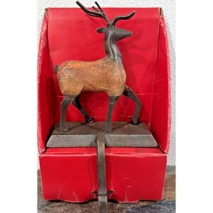 Pier 1 Imports Reindeer Stocking Holder – Wood & Wrought Iron – Walking Pose